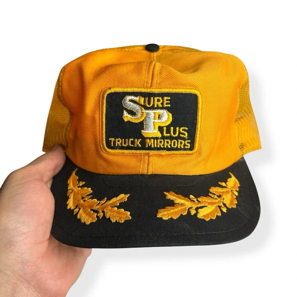 Vintage‎ Sure Plus Truck Mirrors Hat Gold Leaf Mesh Snapback Trucker Cap 80s